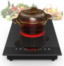 VBGK Electric Cooktop,110V Electric Stove Top,Single Burner Electric Cooktop LED Touch Control,9 Power Levels, Kids Lock &Timer,Overheat Protection,2000W Portable Induction Cooktop