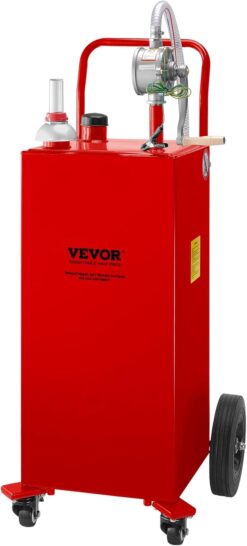 VEVOR Fuel Caddy 35 Gallon, Gas Storage Tank on 4 Wheels, with Manual Transfer Pump, Gasoline Diesel Fuel Container for Cars, Lawn Mowers, ATVs, Boats & More, Red