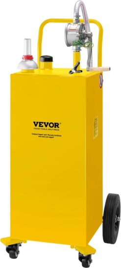 VEVOR Fuel Caddy, 35 Gallon, Gas Storage Tank on 4 Wheels, with Manual Transfer Pump, Gasoline Diesel Fuel Container for Cars, Lawn Mowers, ATVs, Boats, More, Yellow