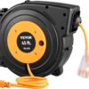 VEVOR SSSJXQMC45FT164EXV1 Retractable Extension Cord Reel 45 ft. 15 Amp 12AWG/3C SJTOW Power Cord w/ Lighted Outlet 180° Bracket Wall Mount Black