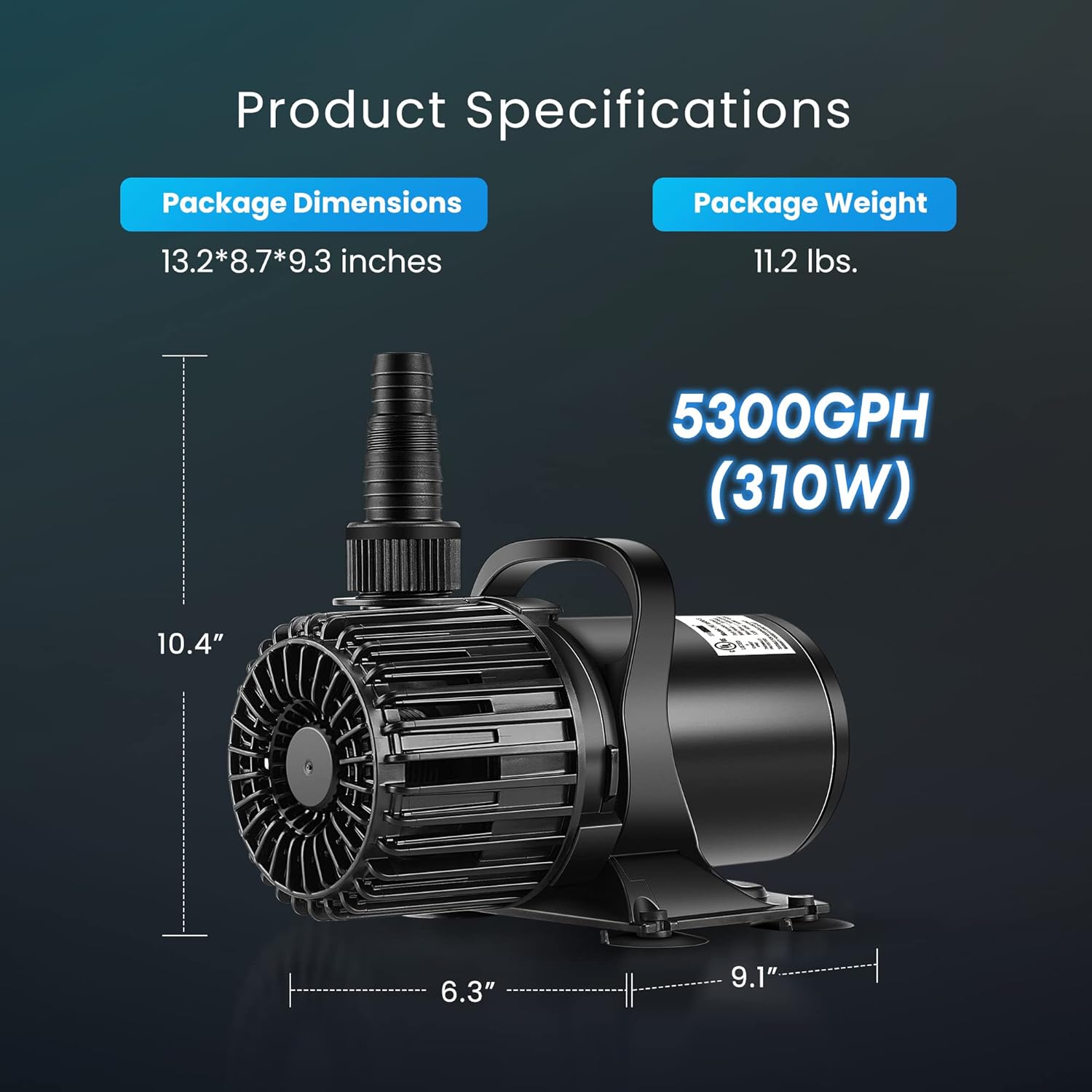VIVOHOME Electric 310W 5300GPH Submersible Water Pump for Koi Pond Pool Waterfall Fountains Fish Tank and Aquarium6