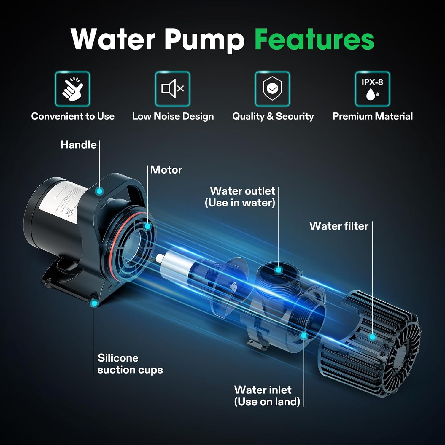 VIVOSUN 2700 GPH Submersible Water Pump with Barrier Bag, 120W Pond Pump, Ultra Quiet Aquarium Pump with 15FT. Lift Height for Pond, Waterfall, Fish Tank, Statuary, Hydroponic6