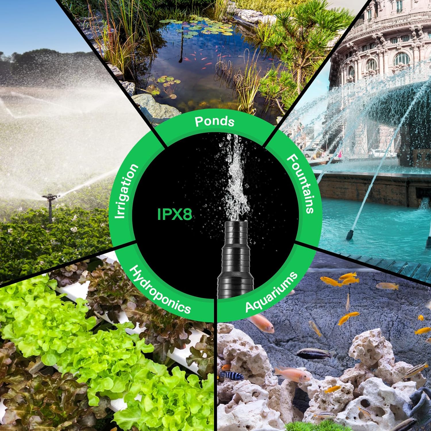 VIVOSUN 2700 GPH Submersible Water Pump with Barrier Bag, 120W Pond Pump, Ultra Quiet Aquarium Pump with 15FT. Lift Height for Pond, Waterfall, Fish Tank, Statuary, Hydroponic9