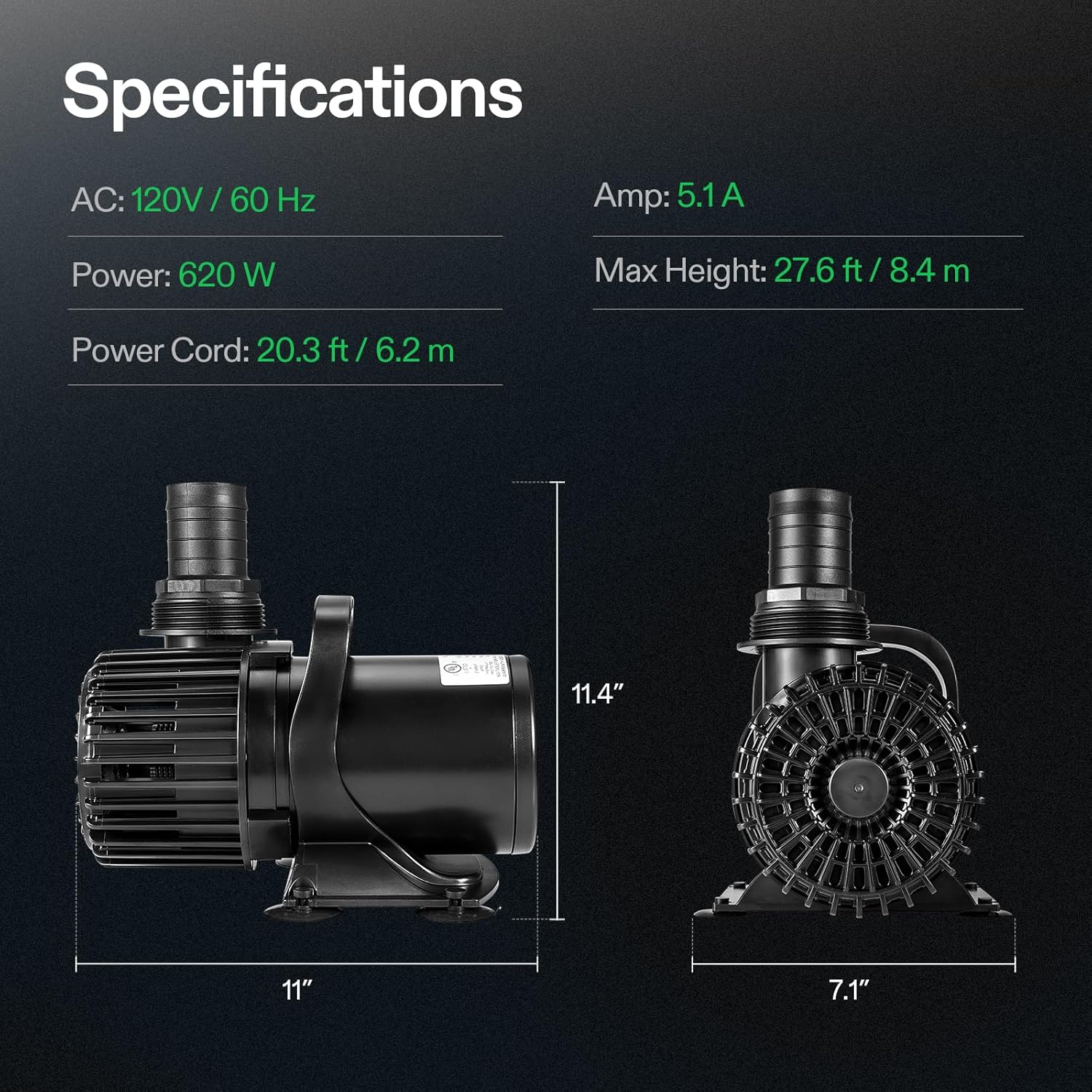 VIVOSUN 9000 GPH Submersible Water Pump 620W Pond Pump Ultra Quiet Aquarium Pump with 26.5FT. Lift Height for Pond Waterfall, Fish Tank, Statuary, or Hydroponics8
