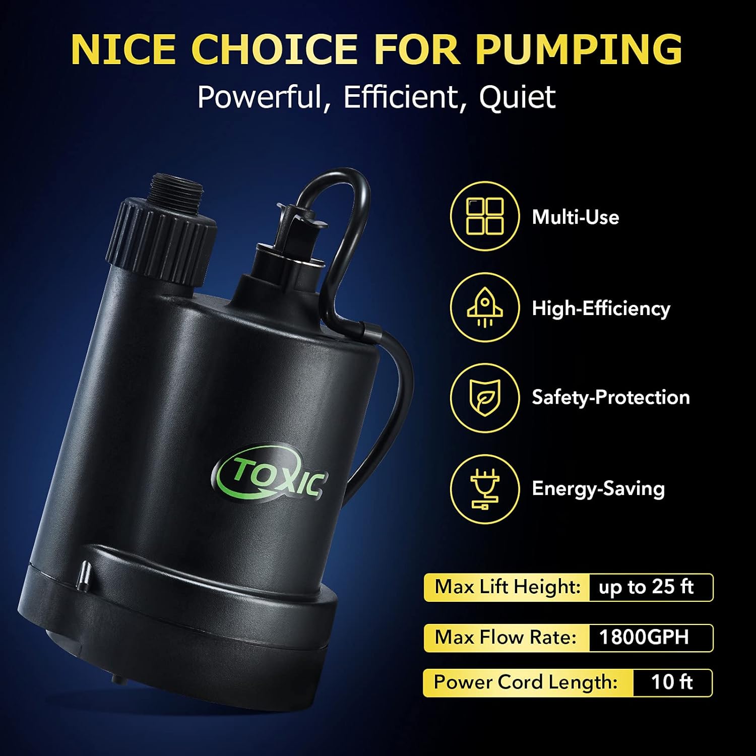 Water Pump Submersible Utility Pump Thermoplastic 1 4 HP Portable Electric Water Removal Drain Pump for Garden Tub Pond Basement Swimming Pool with 10-Foot Cord3