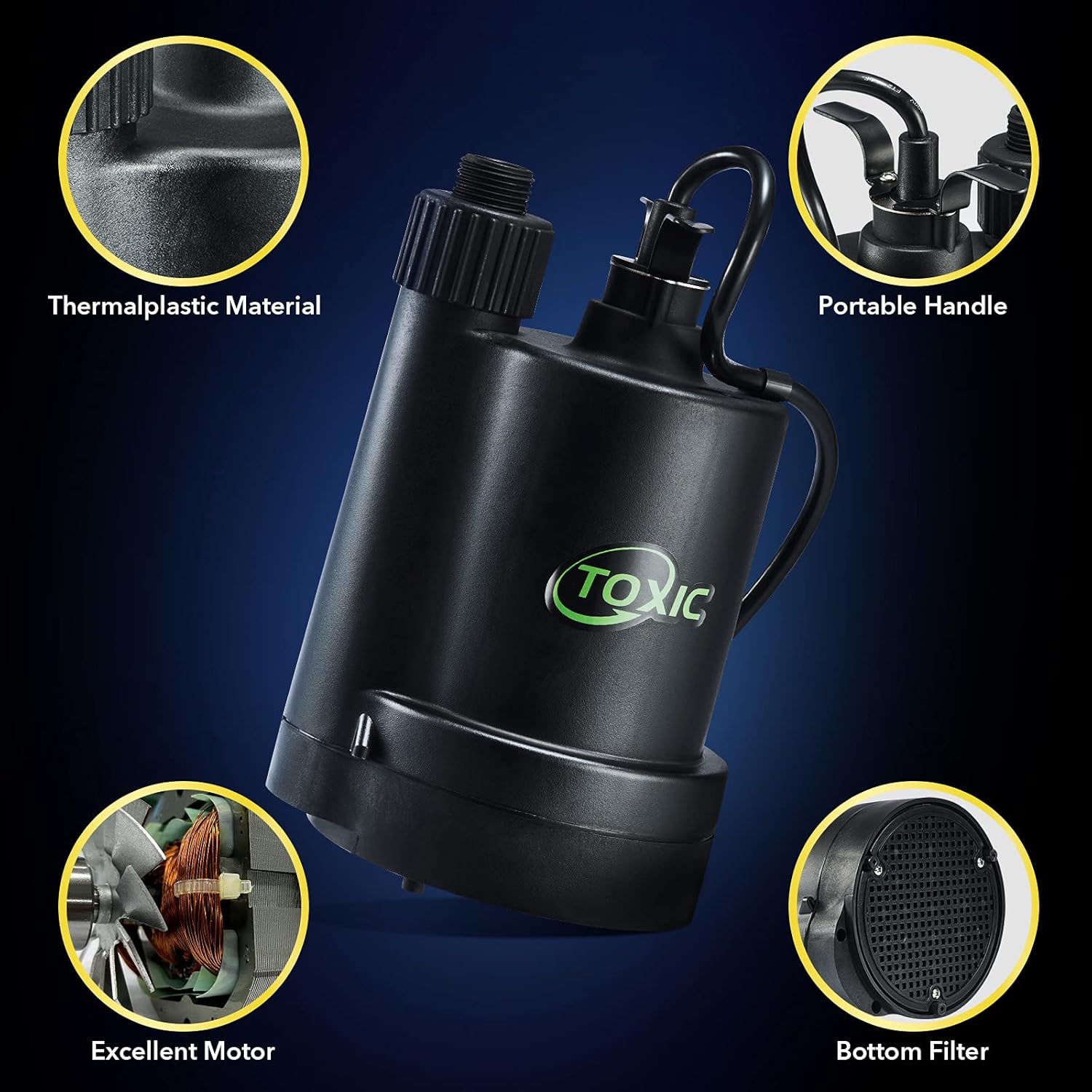 Water Pump Submersible Utility Pump Thermoplastic 1 4 HP Portable Electric Water Removal Drain Pump for Garden Tub Pond Basement Swimming Pool with 10-Foot Cord5