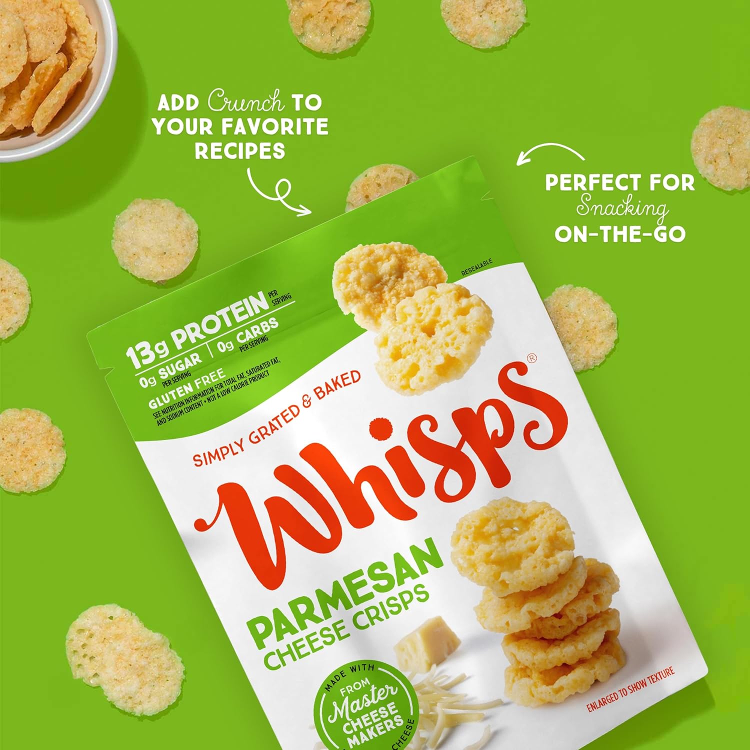 Whisps Cheese Crisps Parmesan Cheese Protein Chips Healthy Snacks Protein Snacks, Gluten Free, High Protein, Low Carb Keto Food (10.8 Oz, 2 Pack)5