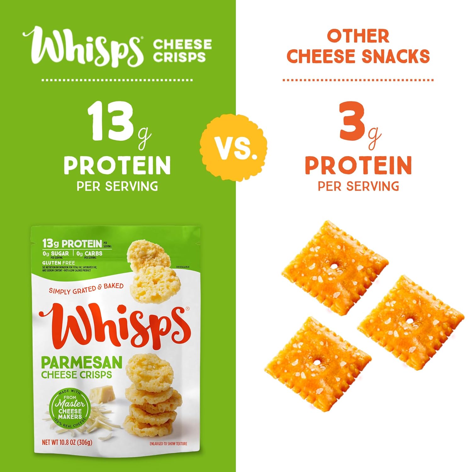 Whisps Cheese Crisps Parmesan Cheese Protein Chips Healthy Snacks Protein Snacks, Gluten Free, High Protein, Low Carb Keto Food (10.8 Oz, 2 Pack)7