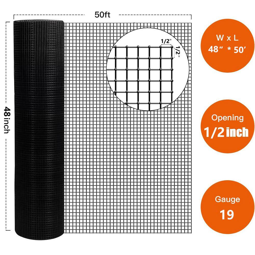 ATENGNES YD240217 48 in. x 50 ft. 19-Gauge 1 2 in. Black Vinyl Coated Hardware Cloth Welded Wire Fence Improvement and Chicken Coop0
