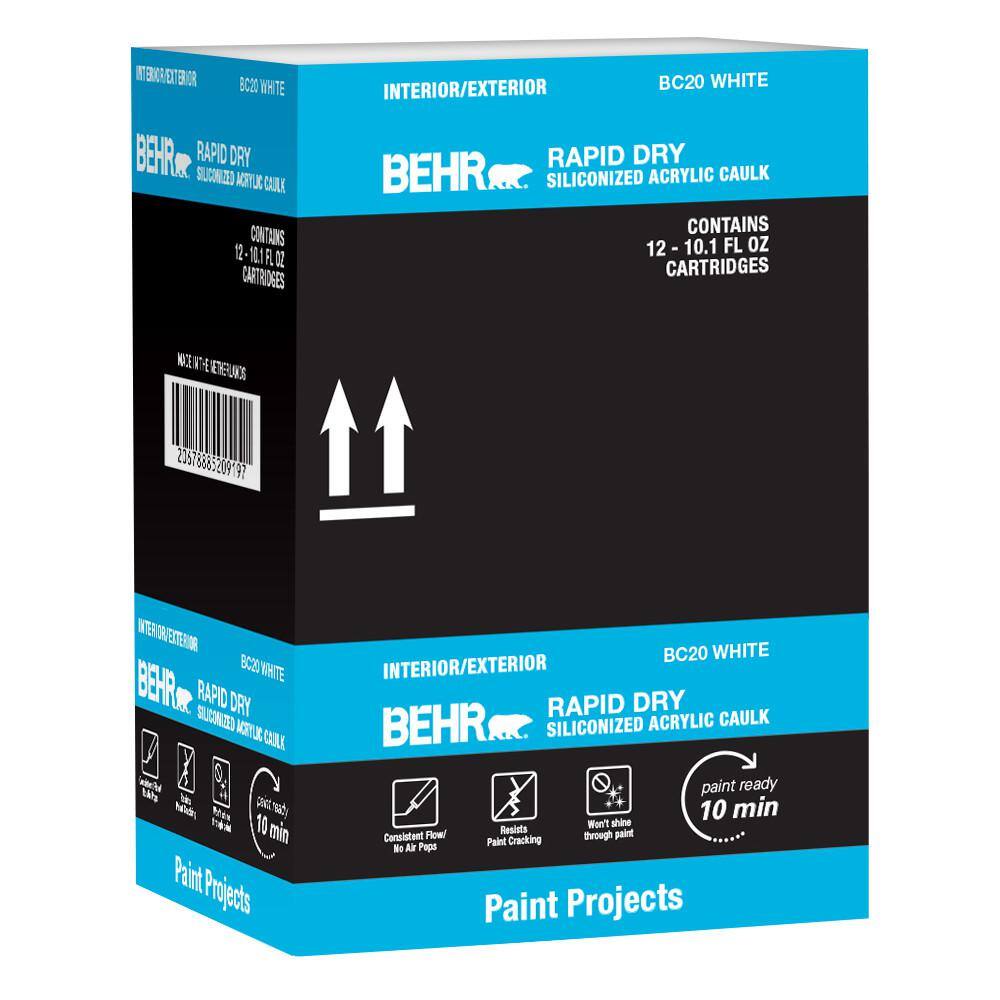 BEHR BC2011CS Rapid Dry 10.1 fl. oz. White Siliconized Acrylic Latex Caulk (12-pack)1