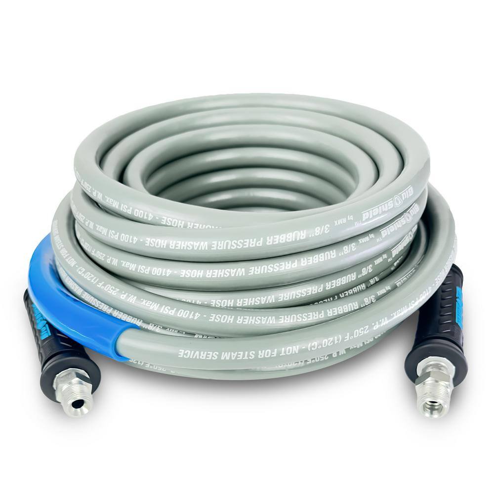 BLU SHIELD PW3850-NM 3 8 in. x 50 ft. 4100 PSI Rubber Pressure Washer Hose, Non-Marking for Hot Cold Water BLU SHIELD PW3850-NM 3/8 in. x 50 ft. 4100 PSI Rubber Pressure Washer Hose, Non-Marking for Hot/Cold Water