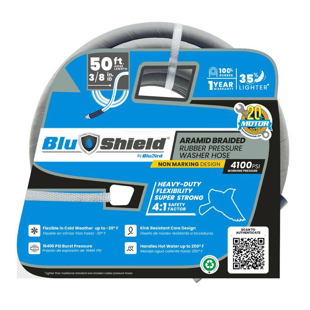BLU SHIELD PW3850-NM 3 8 in. x 50 ft. 4100 PSI Rubber Pressure Washer Hose, Non-Marking for Hot Cold Water1