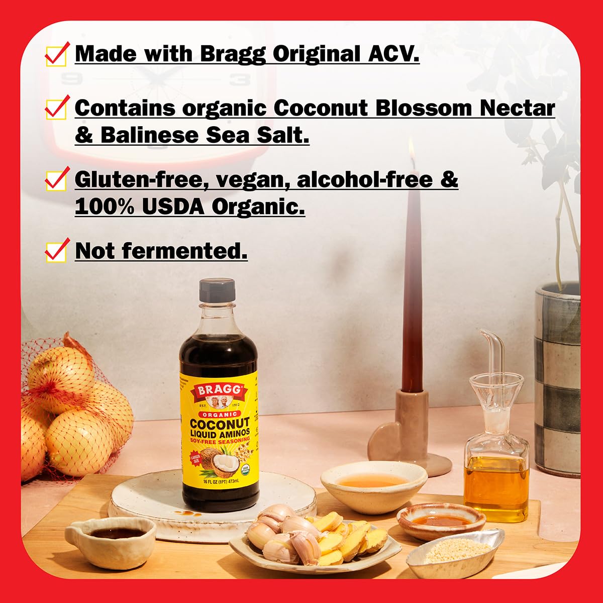 Bragg Organic Coconut Aminos, Soy-Free Seasoning - Vegan, Gluten Free, No GMO’s, Kosher Certified (128 Ounce)1