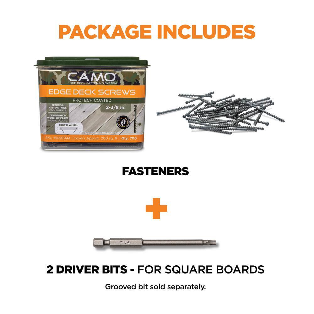 CAMO 0345144 2-3 8 in. Exterior Decking Screw - Edge Hidden Deck Fasteners (700-Count)12