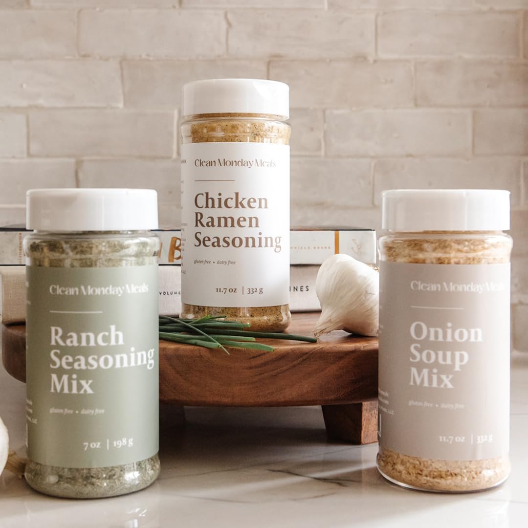 Clean Monday Meals Mix Variety Pack, Dairy Free and Gluten Free - Seasonings included are Chicken Ramen, Ranch, and Onion1