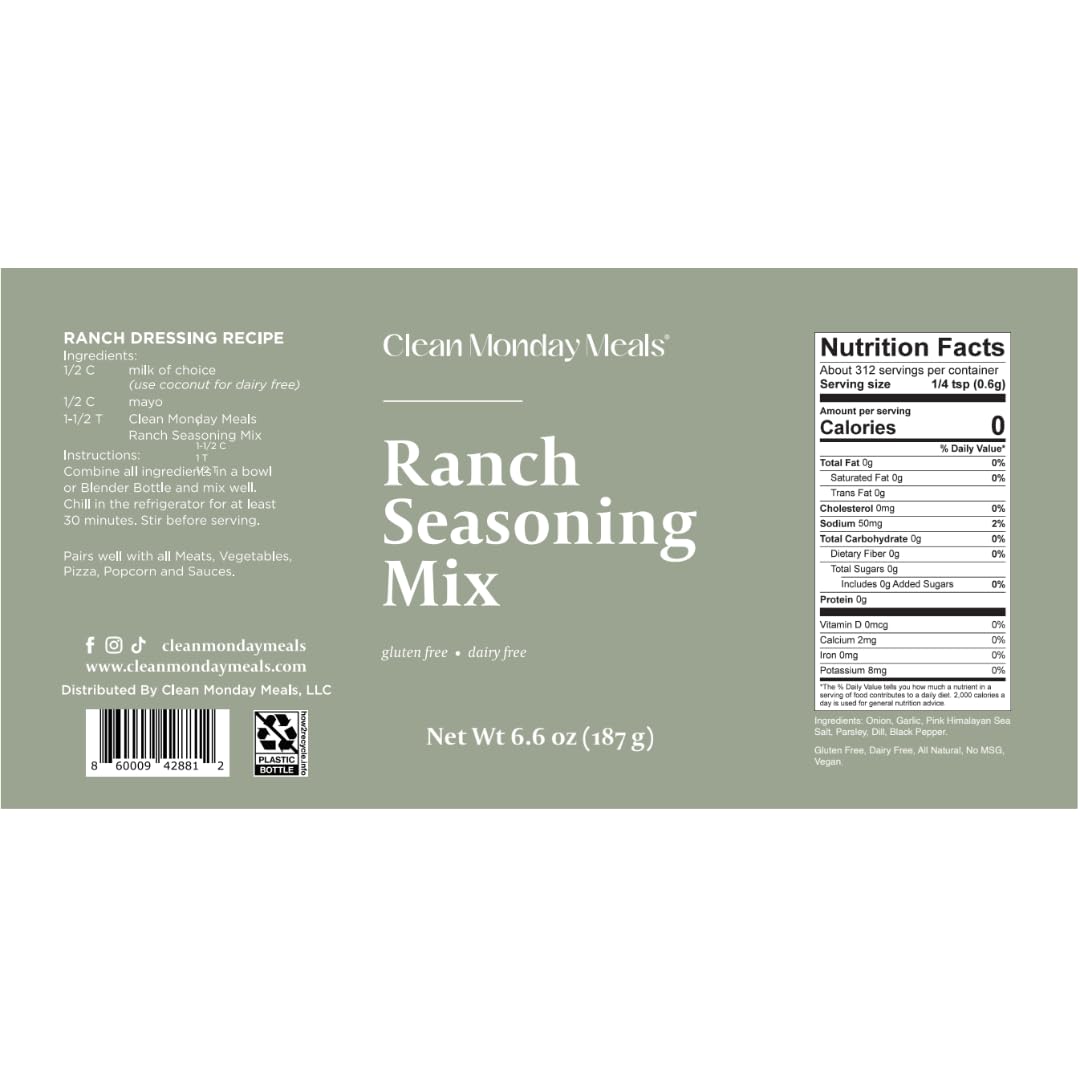 Clean Monday Meals Ranch Seasoning Mix, Dairy Free and Gluten Free - 2 Pack8