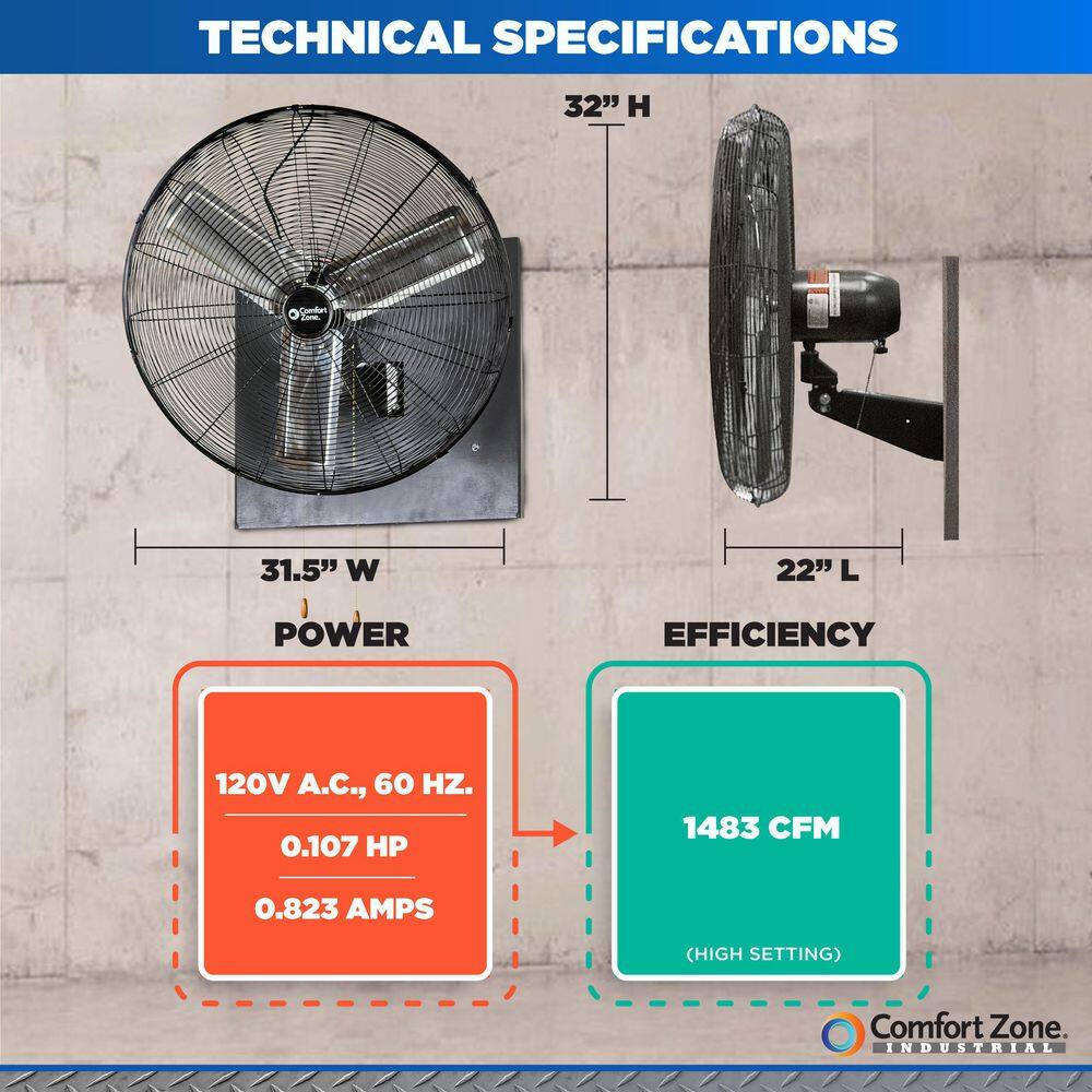 Comfort Zone CZHVW30EX 30 in. Black High-Velocity Oscillating Wall Fan1