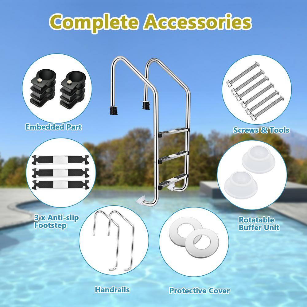 Costway Q1WWR731 Swimming Pool Ladder 3-Step Stainless Steel for In Ground Pool0