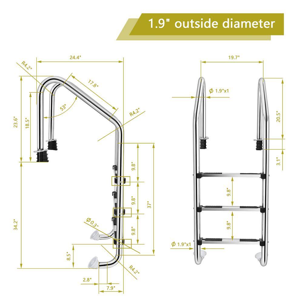 Costway Q1WWR731 Swimming Pool Ladder 3-Step Stainless Steel for In Ground Pool2