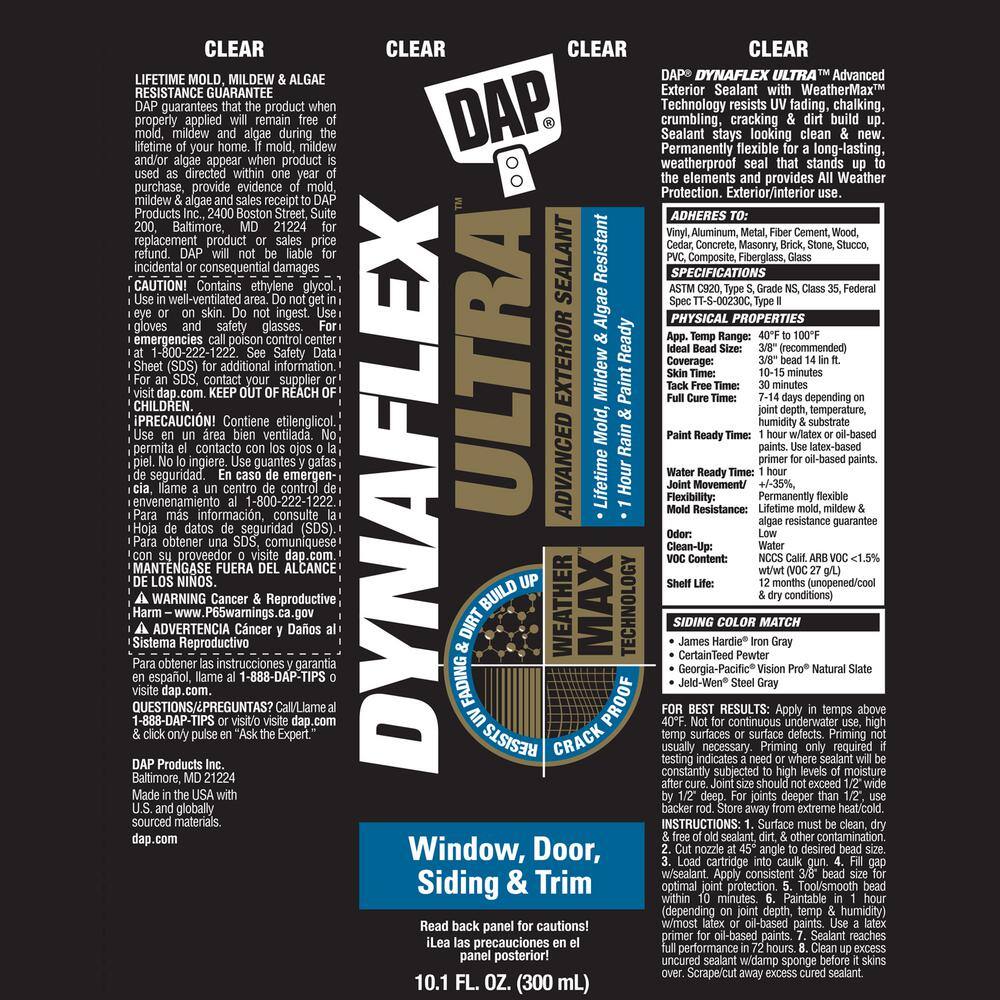 DAP 7079818212 Dynaflex Ultra 10.1 oz. Clear Advanced Exterior Window, Door and Siding Sealant (12-Pack)12