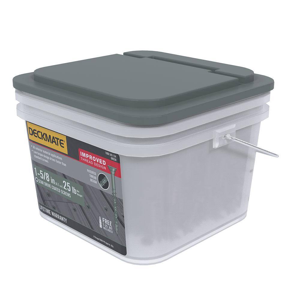 DECKMATE 158DMG25BK #8 x 1-5 8 in. Green Exterior Self-Starting Torx Flat-Head Wood Deck Screws (25 lb. 1543-Piece)4