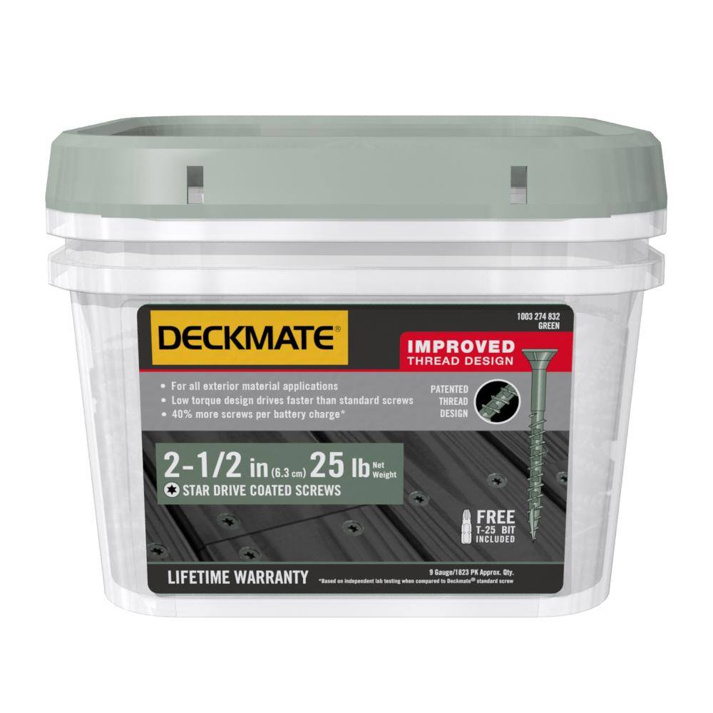 DECKMATE 212DMG25BK #9 x 2-1 2 in. Green Exterior Self-Starting Torx Flat-Head Wood Deck Screws (25 lb. 1823-Piece)0