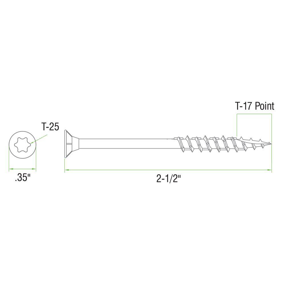 DECKMATE 212DMG25BK #9 x 2-1 2 in. Green Exterior Self-Starting Torx Flat-Head Wood Deck Screws (25 lb. 1823-Piece)1