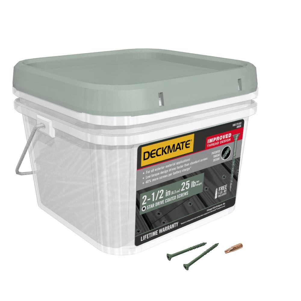 DECKMATE 212DMG25BK #9 x 2-1 2 in. Green Exterior Self-Starting Torx Flat-Head Wood Deck Screws (25 lb. 1823-Piece)9