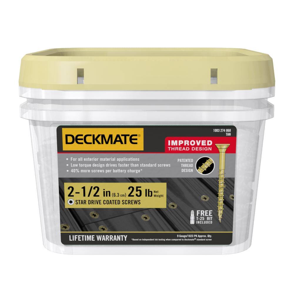 DECKMATE 212DMT25BK #9 x 2-1 2 in. Tan Torx Flat-Head Wood Deck Screws (25 lb. 1823-Piece)8