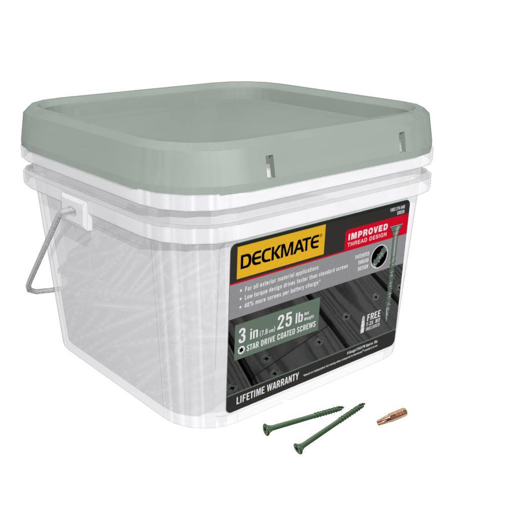 DECKMATE 3DMG25BK #9 x 3 in. Green Exterior Self-Starting Torx Flat-Head Wood Deck Screws (25 lb. 1543-Piece)8