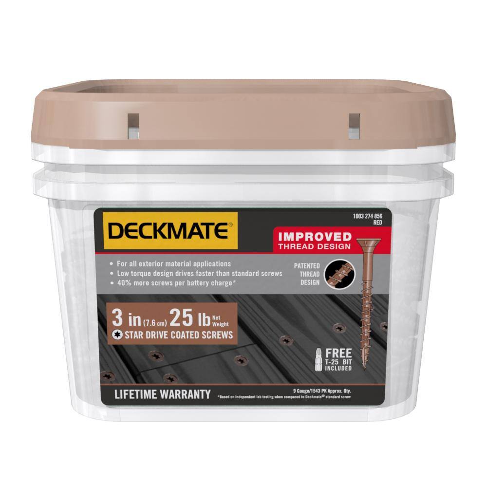 DECKMATE 3DMR25BK #9 x 3 in. Red Torx Flat-Head Wood Deck Screws (25 lb. 1543-Piece)8