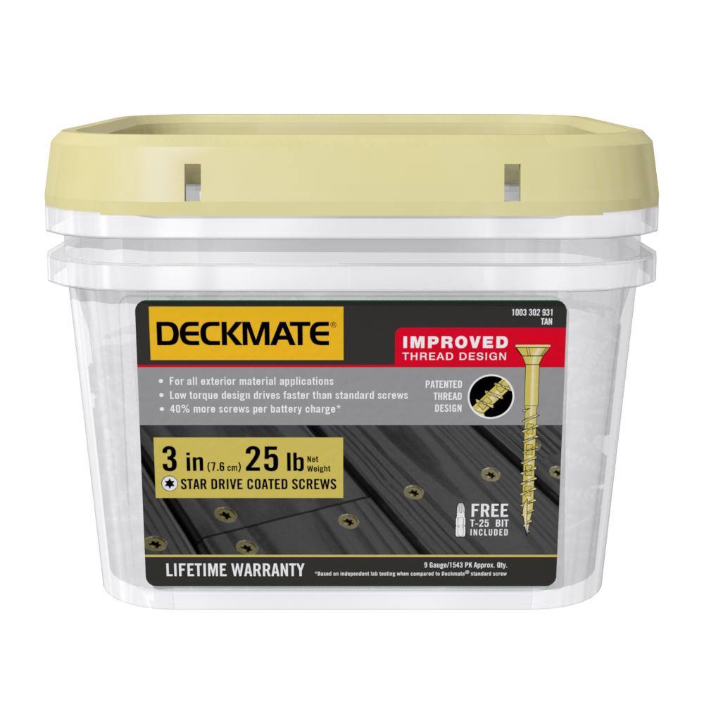 DECKMATE 3DMT25BK #9 x 3 in. Tan Self-Starting Torx Flat-Head Exterior Wood Deck Screws (25 lb. 1543-Piece)6