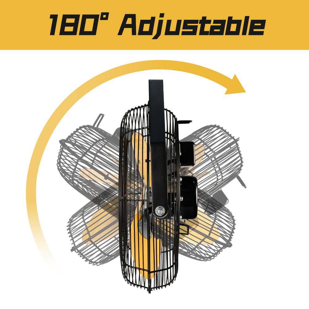Edendirect ABC-W12A 12 in. 3-Speeds Wall Fan in Yellow with IP44 Enclosure Motor, Metal Structure, 180-Degree Tilting, 6 ft. SJT Power Cord0