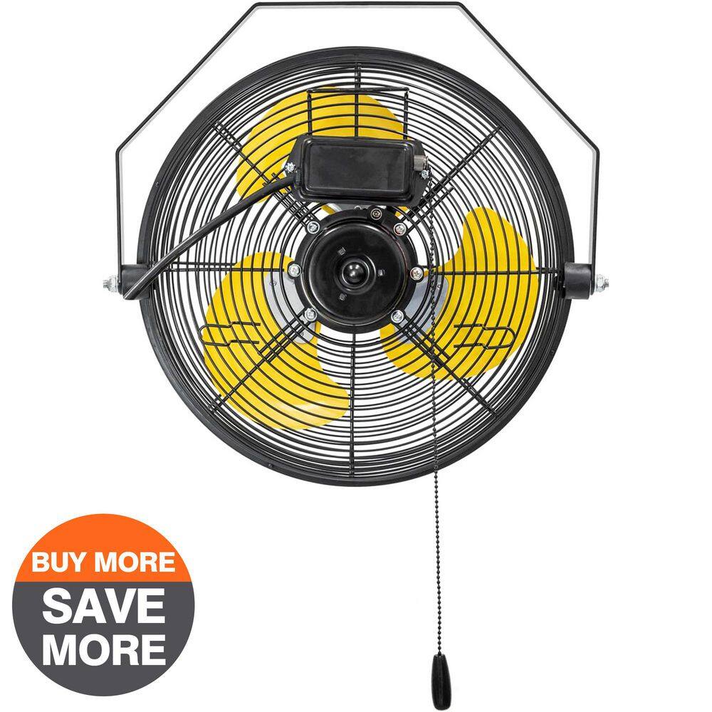 Edendirect ABC-W12A 12 in. 3-Speeds Wall Fan in Yellow with IP44 Enclosure Motor, Metal Structure, 180-Degree Tilting, 6 ft. SJT Power Cord1