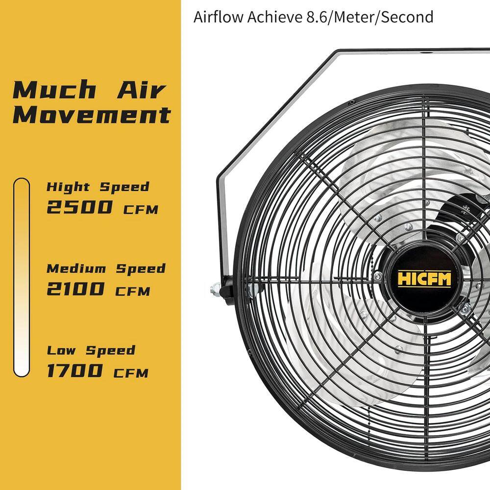 Edendirect ABC-W12A 12 in. 3-Speeds Wall Fan in Yellow with IP44 Enclosure Motor, Metal Structure, 180-Degree Tilting, 6 ft. SJT Power Cord2