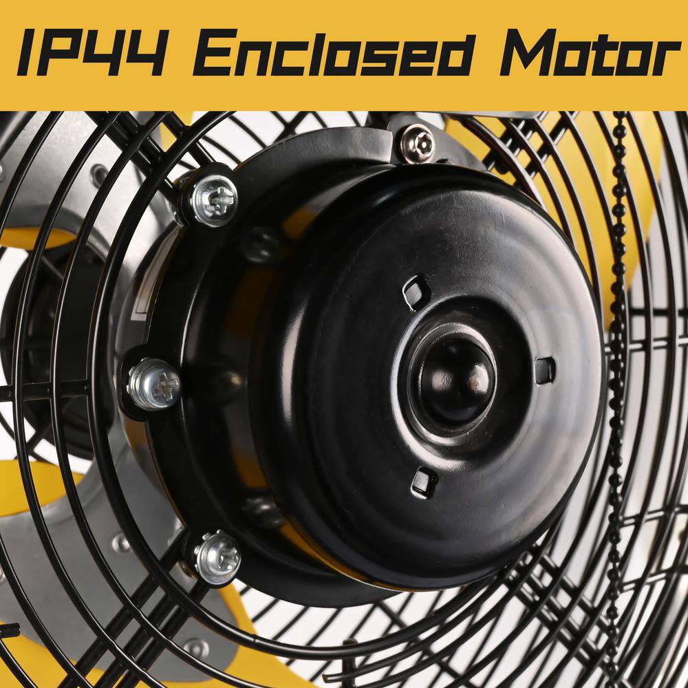 Edendirect ABC-W12A 12 in. 3-Speeds Wall Fan in Yellow with IP44 Enclosure Motor, Metal Structure, 180-Degree Tilting, 6 ft. SJT Power Cord5