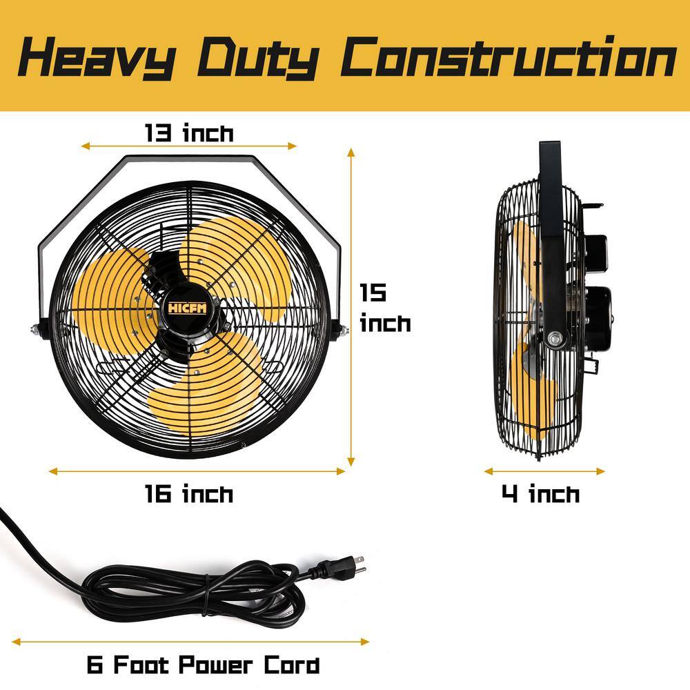 Edendirect ABC-W12A 12 in. 3-Speeds Wall Fan in Yellow with IP44 Enclosure Motor, Metal Structure, 180-Degree Tilting, 6 ft. SJT Power Cord8
