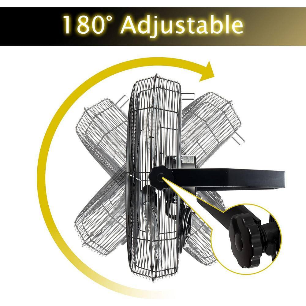 Edendirect ABC-W18 18 in. 3-Speeds High Velocity 4600 CFM Wall Mount Fan in Yellow with IP44 Enclosure Motor, 180° Tilting Oscillating6
