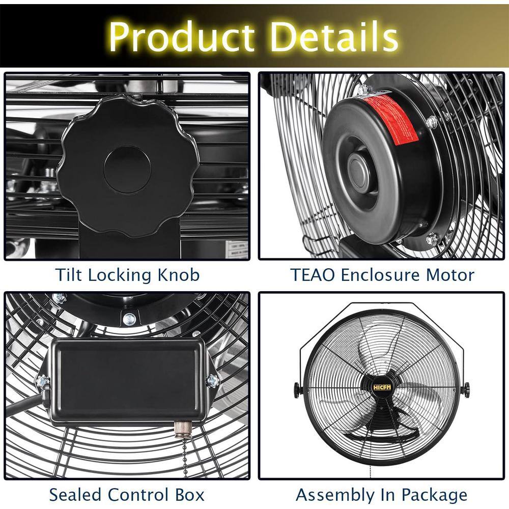 Edendirect ABC-W18 18 in. 3-Speeds High Velocity 4600 CFM Wall Mount Fan in Yellow with IP44 Enclosure Motor, 180° Tilting Oscillating8
