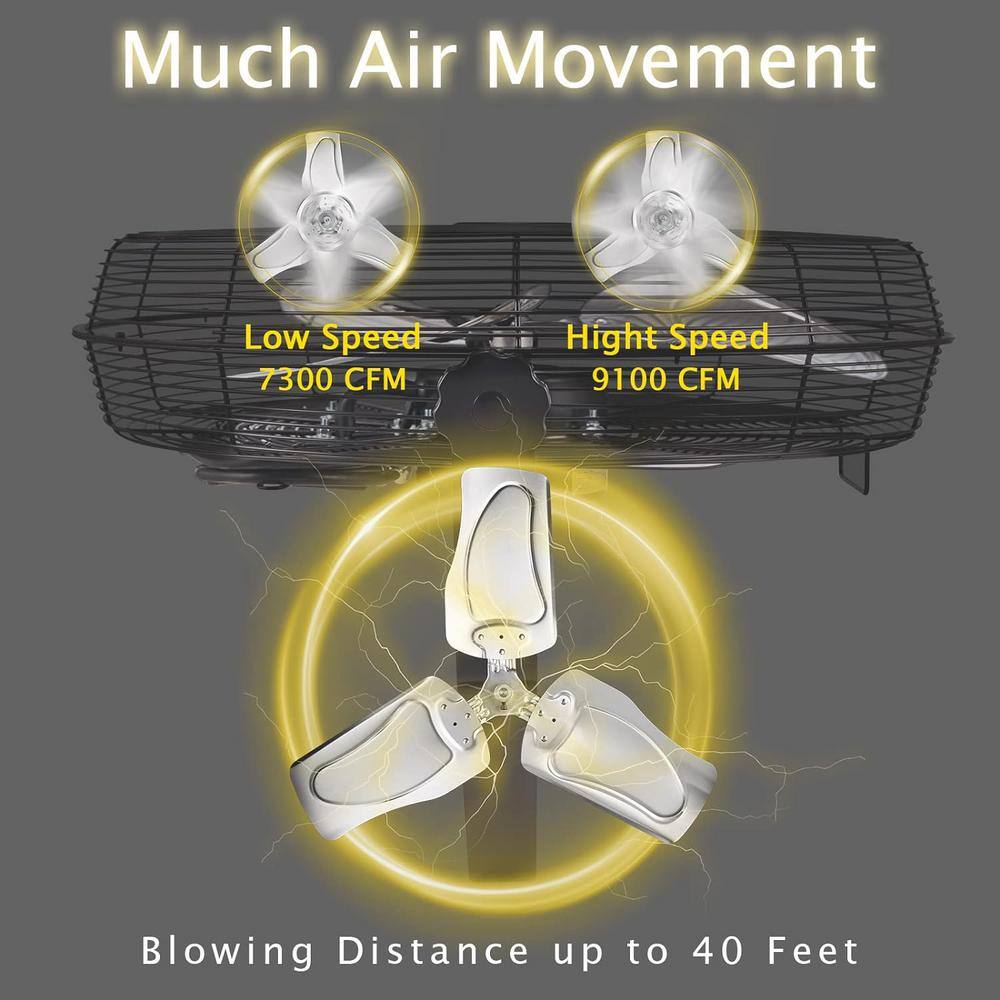 Edendirect ABC-W24 24 in. 2 Speeds Wall Fan in Yellow with TEAO Enclosure Motor, Permanent Lubricated Ball Bearing, 180-Degree Tilting6