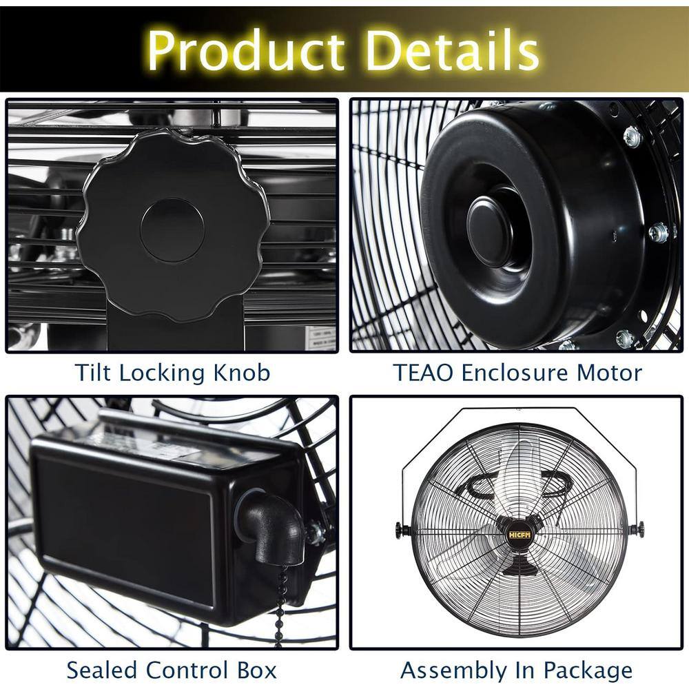 Edendirect ABC-W24 24 in. 2 Speeds Wall Fan in Yellow with TEAO Enclosure Motor, Permanent Lubricated Ball Bearing, 180-Degree Tilting90