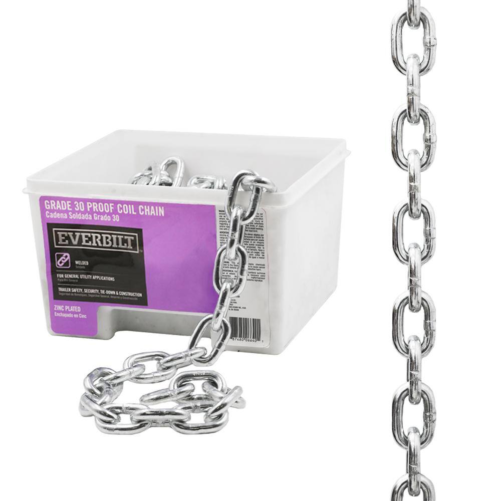 Everbilt 806640 3 8 in. x 30 ft. Grade 30 Zinc Plated Steel Proof Coil Chain Everbilt 806640 3/8 in. x 30 ft. Grade 30 Zinc Plated Steel Proof Coil Chain
