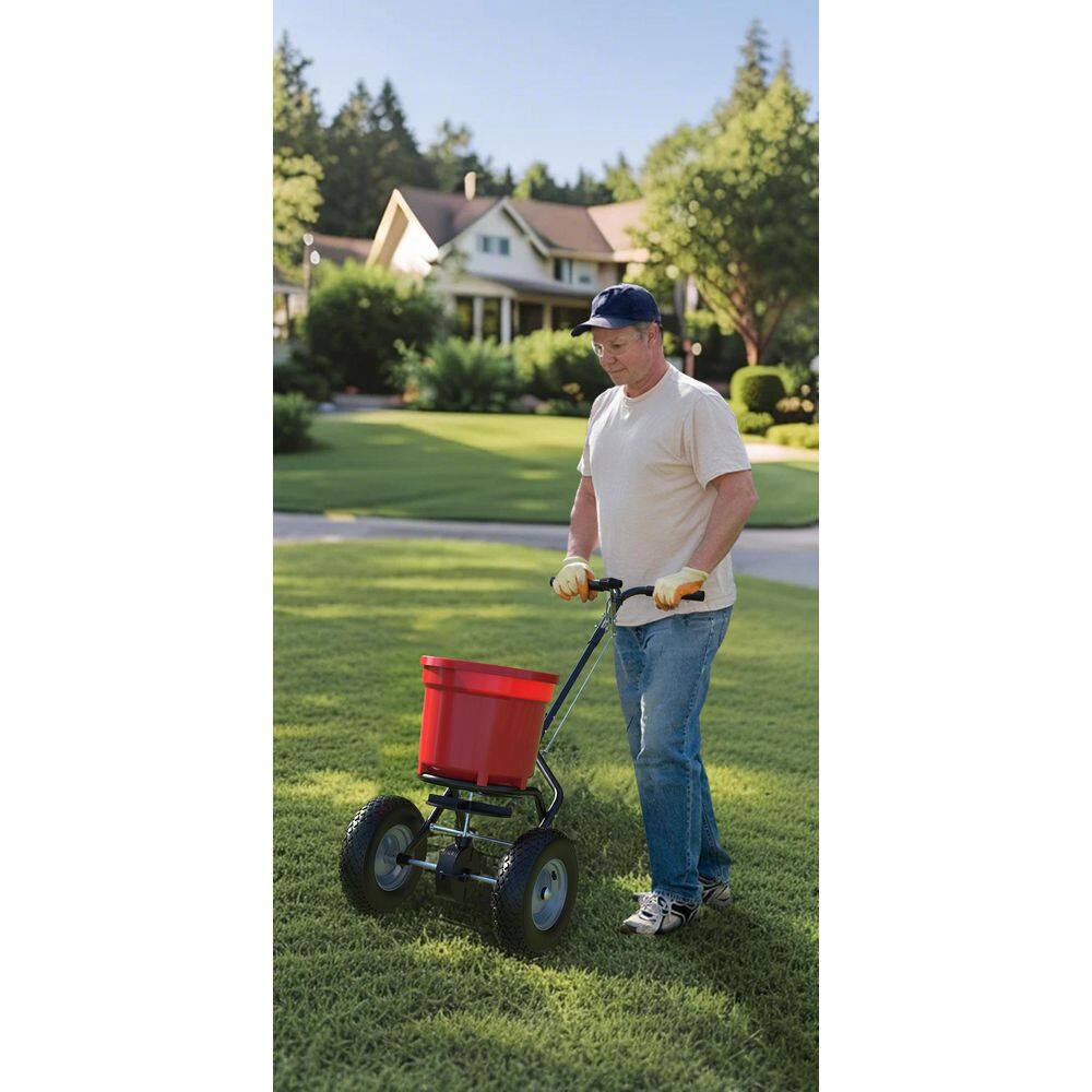 FUFU&GAGA Y-THD-580002-01 50 lbs. Capacity Walk-Behind Broadcast Fertilizer Spreader, Garden Seeder for Fertilizer and Ice Melt, Pneumatic Wheels0