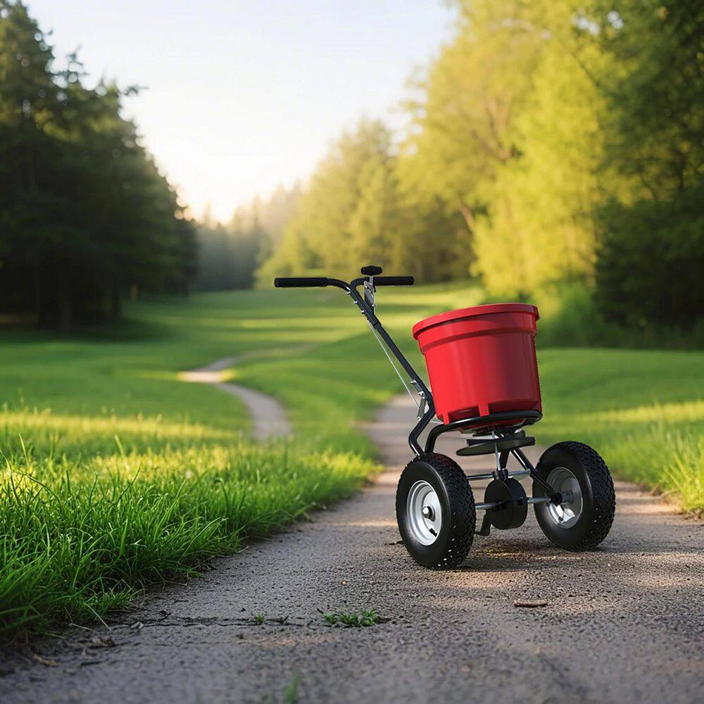 FUFU&GAGA Y-THD-580002-01 50 lbs. Capacity Walk-Behind Broadcast Fertilizer Spreader, Garden Seeder for Fertilizer and Ice Melt, Pneumatic Wheels3