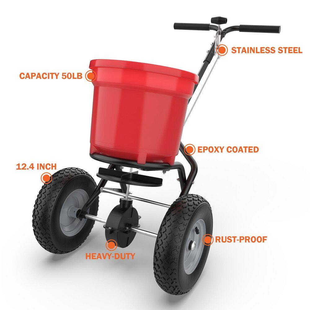 FUFU&GAGA Y-THD-580002-01 50 lbs. Capacity Walk-Behind Broadcast Fertilizer Spreader, Garden Seeder for Fertilizer and Ice Melt, Pneumatic Wheels9