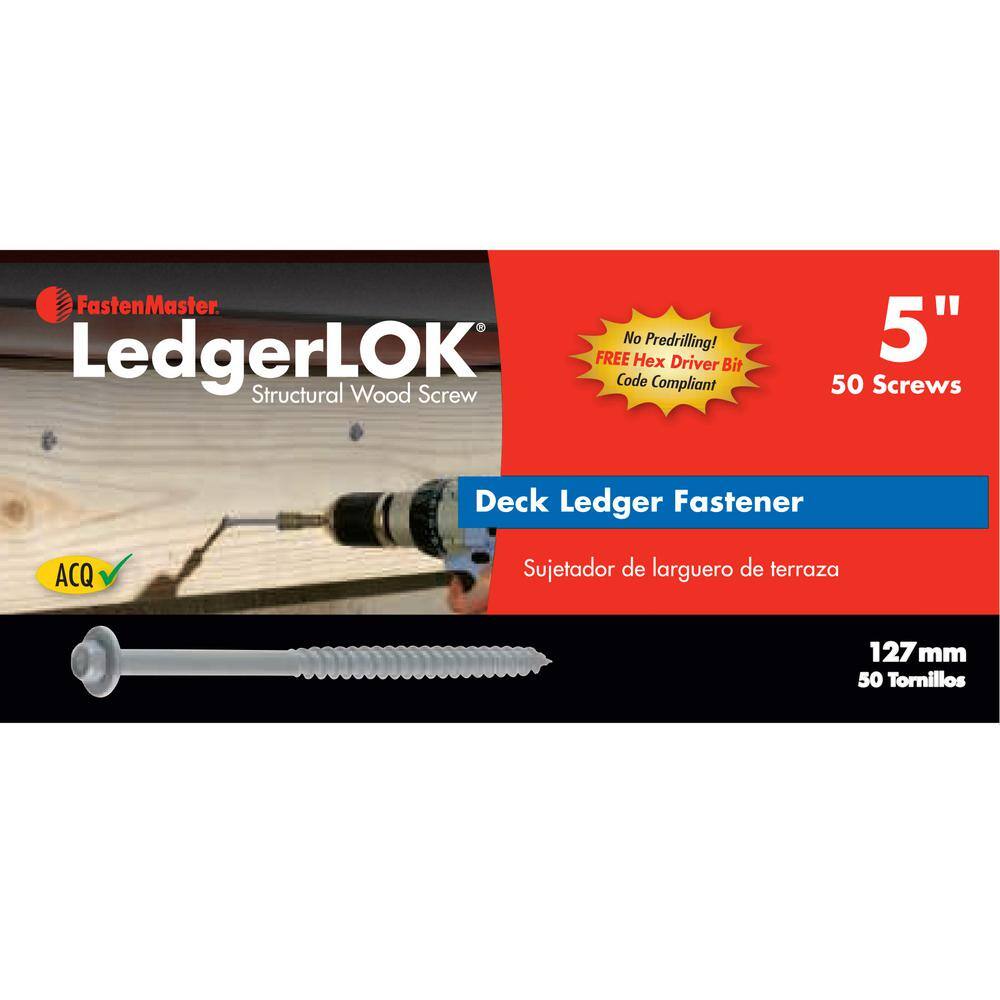 FastenMaster FMLL005-50 LedgerLOK Structural Ledger Board Screws - 5 inch wood screws with hex head - Gray (50 Pack)4