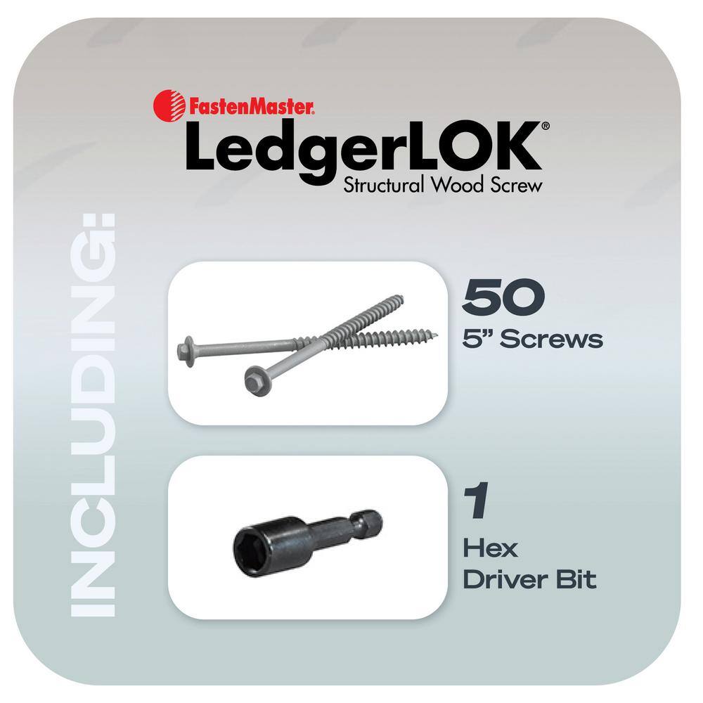 FastenMaster FMLL005-50 LedgerLOK Structural Ledger Board Screws - 5 inch wood screws with hex head - Gray (50 Pack)6