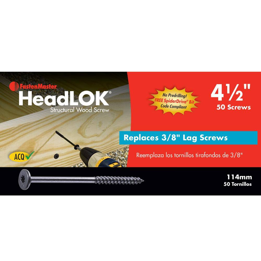 FastenMaster HeadLOK 3 8 in. x 4-1 2 in. Flat Head Structural Wood Screws for 3 8 in. Lag Bolt Replacement (50-Pack)6