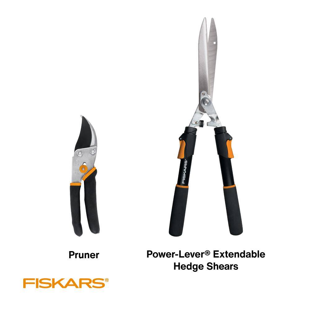 Fiskars 1067031 2-Piece Set with 5.5 in. Bypass Pruner and 9 in. Telescoping Hedge Shears5