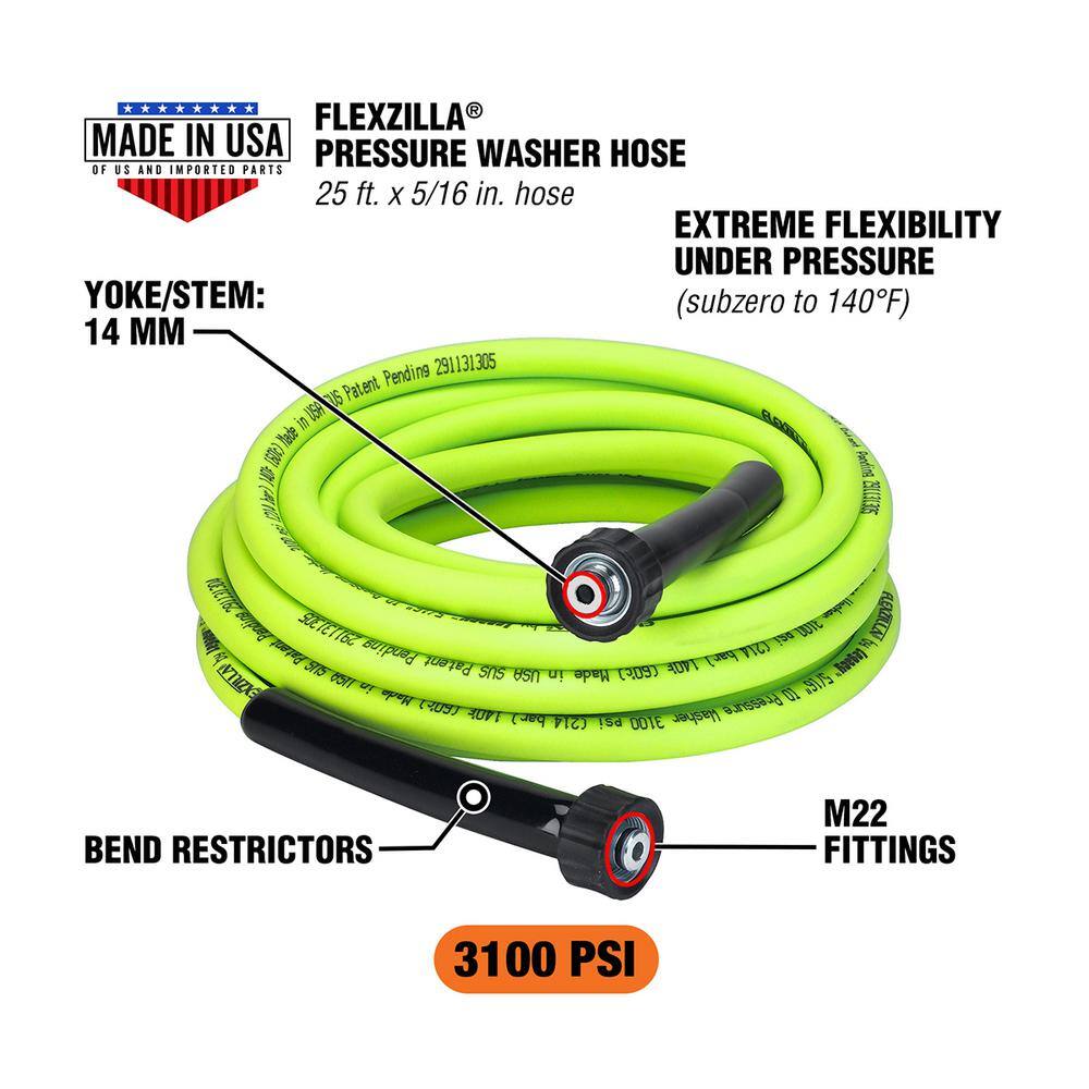 Flexzilla HFZPW3525M 5 16 in. x 25 ft. 3100 PSI Pressure Washer Hose with M22 Fittings2